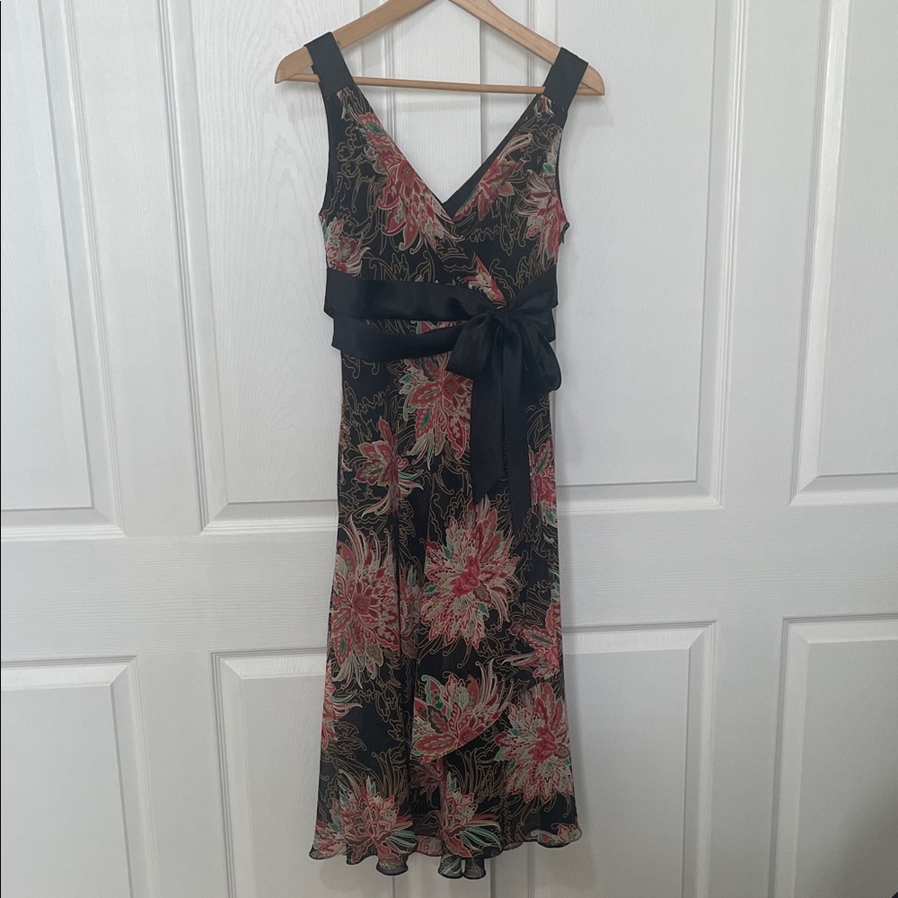Evan Picone Black and Pink Floral Midi Dress